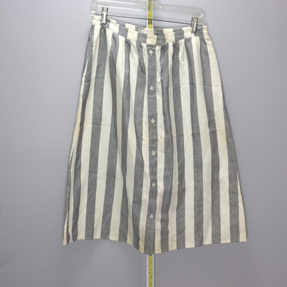 Cooperative Button Front Midi Skirt Womens Medium Grey White NWT Striped Vintage